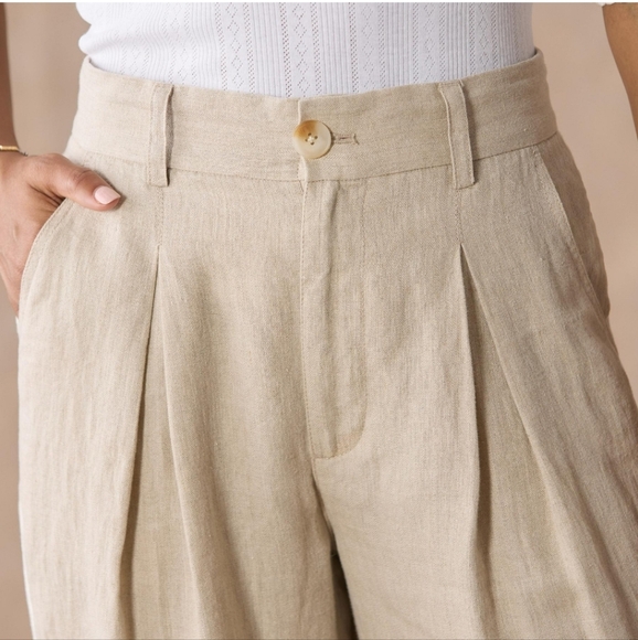 NWT Sundance Bellamy Pleated Linen Pants Size 16 Natural Beige Wide Leg - Picture 5 of 11